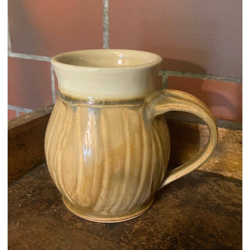 Pair Pewabic Pottery Detroit Mugs 2011 Birch Glaze Coffee Cups Handcrafted - Picture 4 of 7